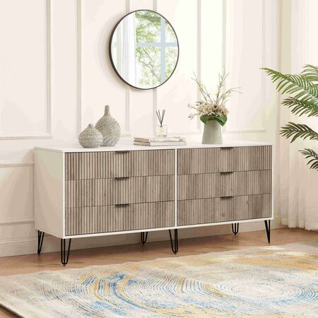 MANHATTAN COMFORT DUMBO 6-Drawer Double Low Dresser in White and Grey DR003-WG